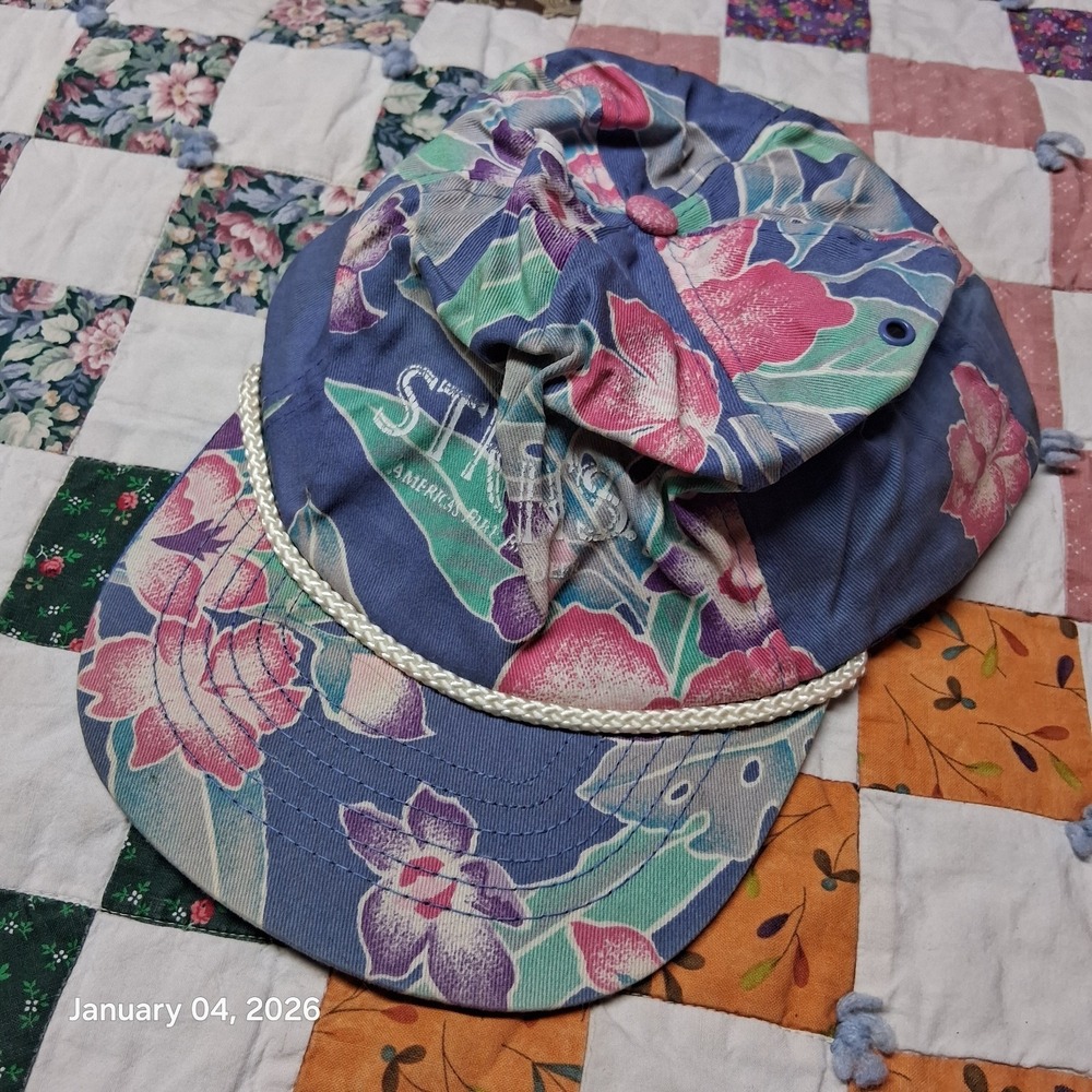 Vintage Strohs Beer Hat Floral Snapback Hat With Rope‎ Accent Hawaiian Style